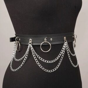 PU Leather Layered Chain Waist Harness Belt